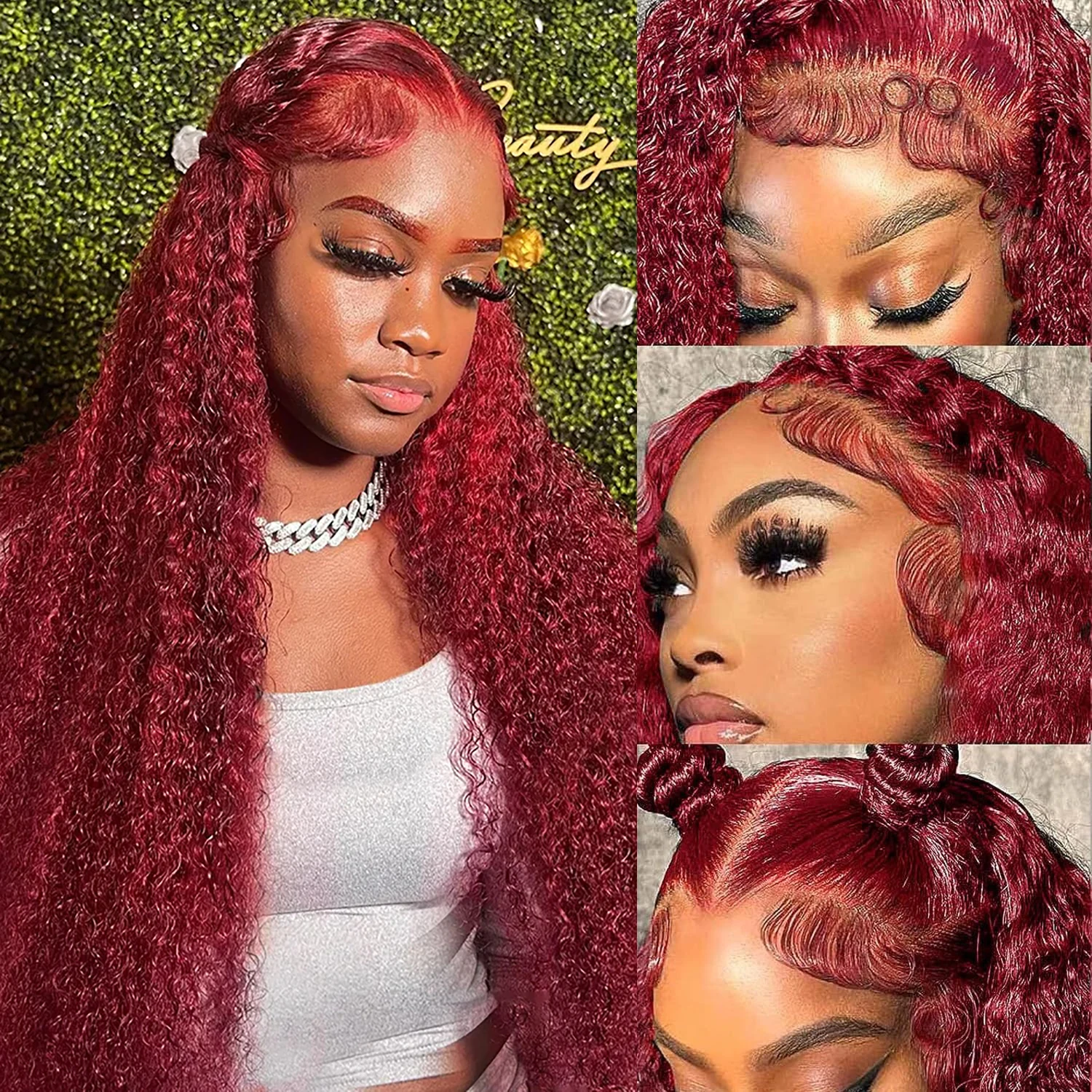 

Water Wave 4/27 4/350 Highlight Ginger Brown Color Human Hair Wigs 99J Burgundy Colored Curly 13x6 Lace Frontal Wig Wet And Wavy