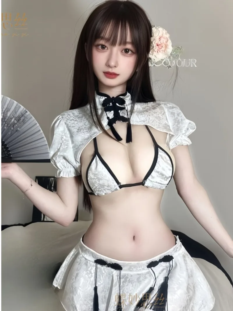 

Sexy Cheongsam Ancient Style Uniform Skirt Sets Backless Deep V Short Sleevess Pure Desire Charming Elegant For Nightclub YFDA