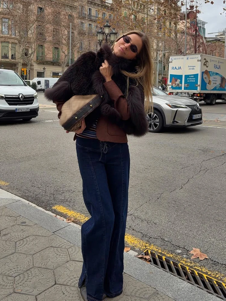 Womens Brown Short Jacket Fashion Stand Collar Single Breasted Multi-pocket Coat 2026 New Lady Chic Daily Street Outwear