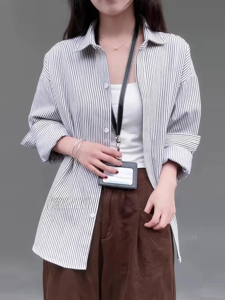 Cleanfit Casual Striped Long Sve irt ex Autumn College Sle High End Feeling Casual Couple Outerwear Polyester Cott...