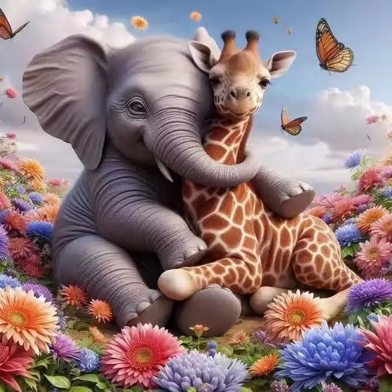 

GATYZTORY 5D DIY Diamond Painting Animals Diamond Mosaic Elephants and Giraffes Set Full Diamond Embroidery Cross Stitch Art Gif