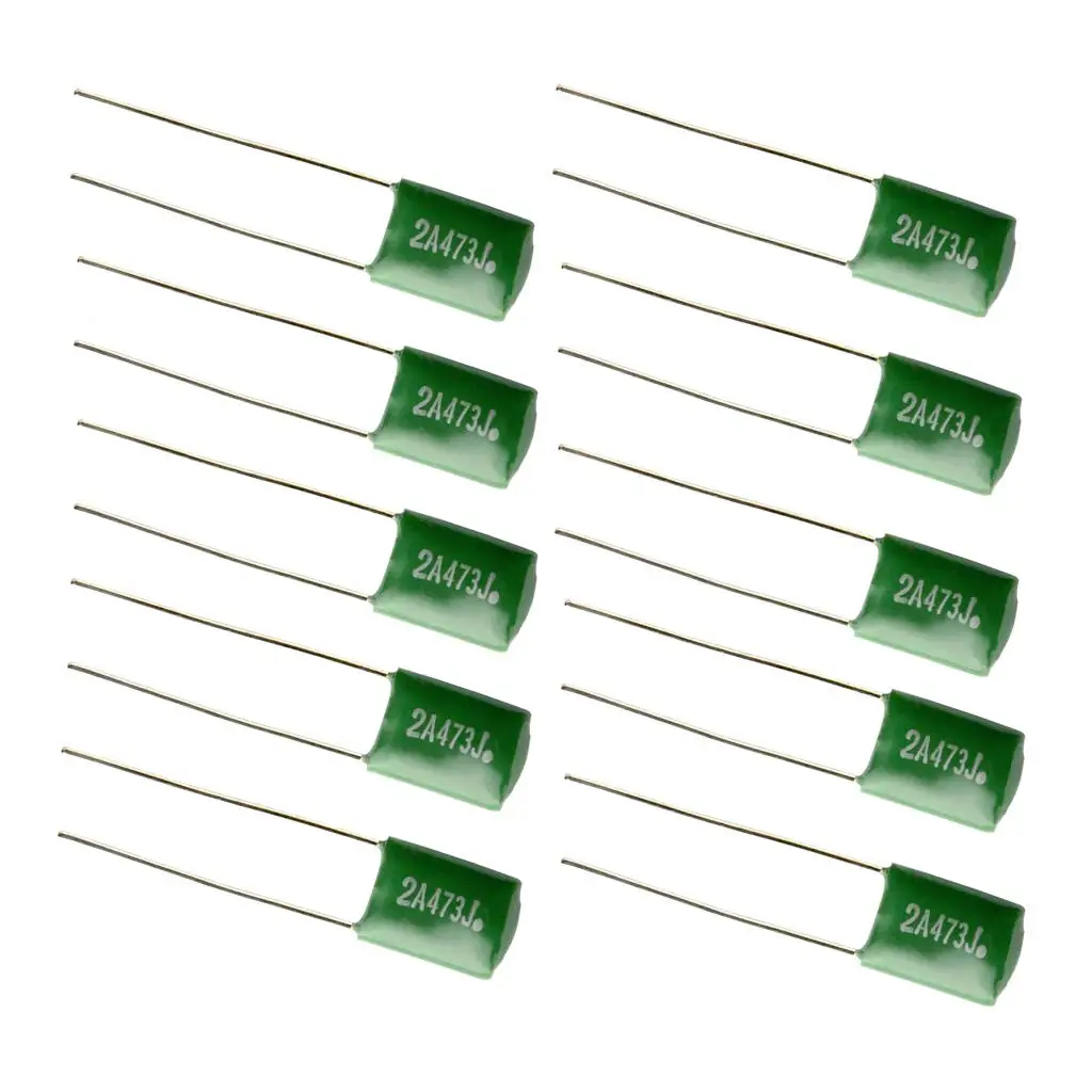 Tooyful 10 piezas 0.047/2A473J Condensadores DIY para guitarras eléctricas Tapas de tono bajo Verde