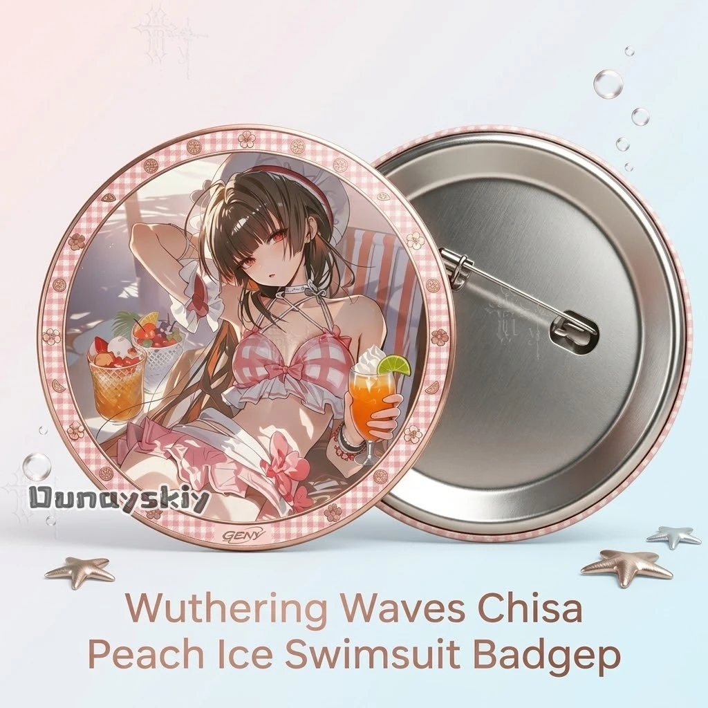 Game Wuthering Waves Chisa Peach Ice Swimsuit Themed Badge Anime Merch Pin Brooch For Comic Con Gift Cosplay Matching Decor COS