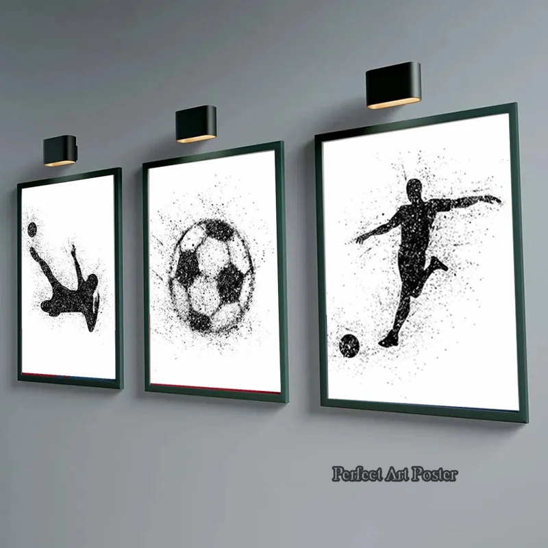 (2D Canvas Painting)  Watercolor Football Man Playing Soccer Sport Canvas Painting Posters Prints Wall Art Modern Pictures Gi
