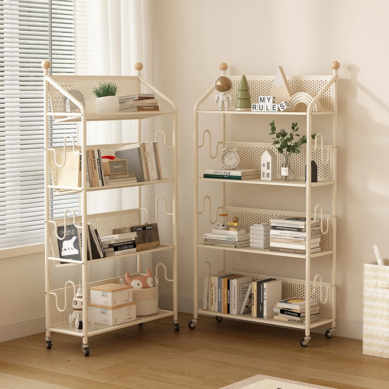 

Multi-layer Iron Bookshelf with Wheels for Home Kids Bookcase Living Room Storage Rack Large Capacity Book Storage for Office