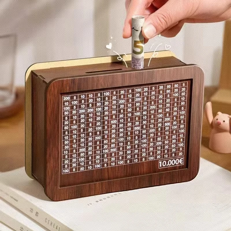 1000/3000/5000/10000 Euro Spardose aus Holz, wiederverwendbare Sparbüchse, Geldtresor, Sparbox, Herausforderungs-Geldkassette für Kinder