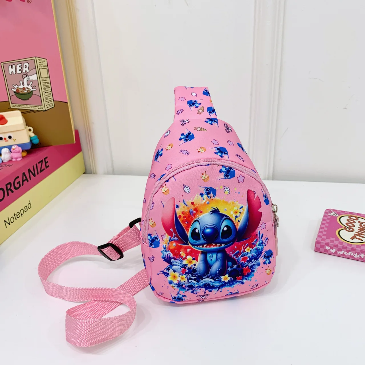 

Cartoon Stitch Angel Sling Chest Bag Anime Crossbody Bag Fashionable Casual Shoulder Bag with Coin Purse Daily Kids Travel Bag