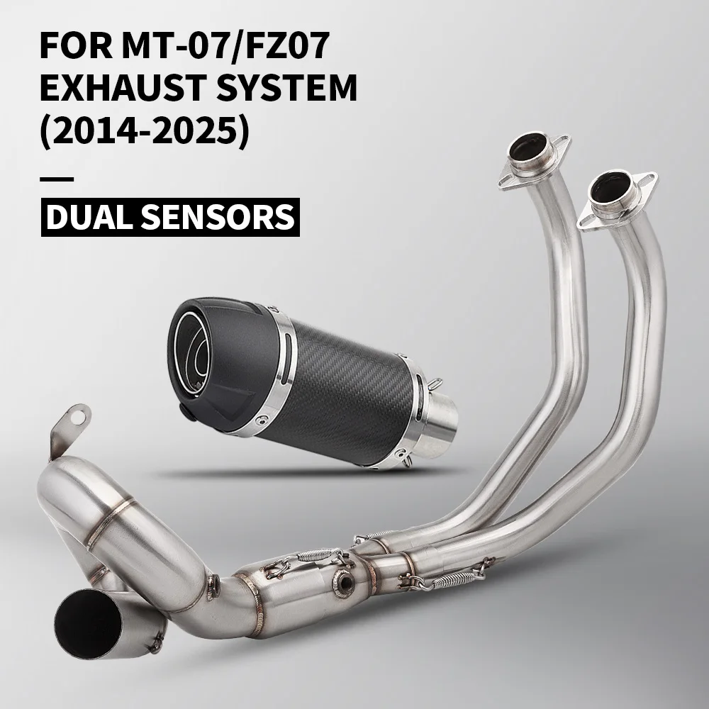 

For MT07 MT-07 FZ07 full motorcycle exhaust system (2014-2025) dual sensor escape modification sliding in the front pipe link pi