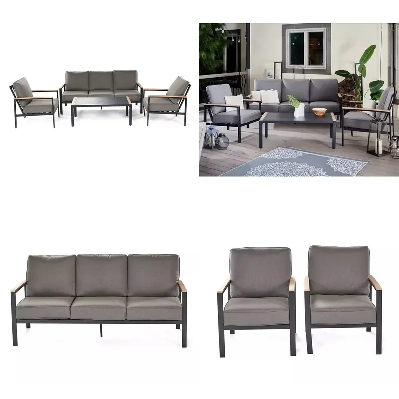Modern Style Aluminum 4-Piece Luxury Garden Dining Set for Outdoor Patio Furniture with Table and Chairs