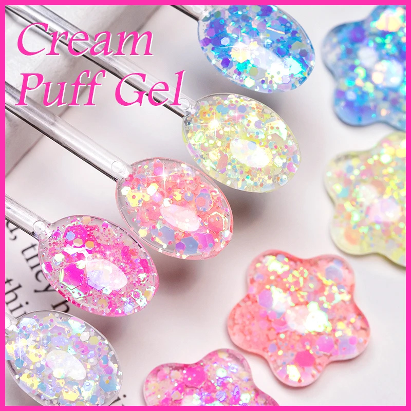AWStorG 5ml Cream Puff Glitter Gel Nail Polish Platinum Shining Mineral Sequins Soak Off UV LED Gel Nail Semi Permanent Manicure