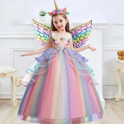 Teens Unicorn Girls Party Dresses Christmas Costumes Flower Wedding Princess Birthday Dress for Girl Rainbow Unicorns Prom Gown