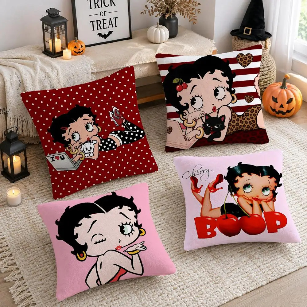 Cartoon B-Betty Boop Cushion Cover Soft Plush Cushion Case Throw Pillowcase Cozy Home Sofa Bed Living Room Decor