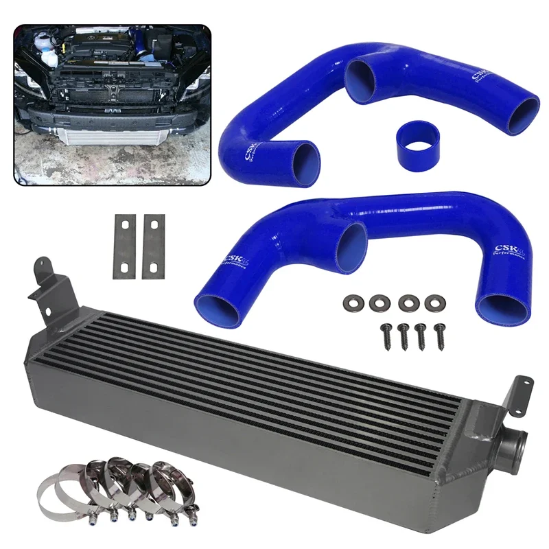Aluminum Front Twin Intecooler & Silicone Pipe Kit Upgrade Silver for VW Golf R GTI 2.0T MK7 2015-2021 Audi S3 8V Black/Blue/Red