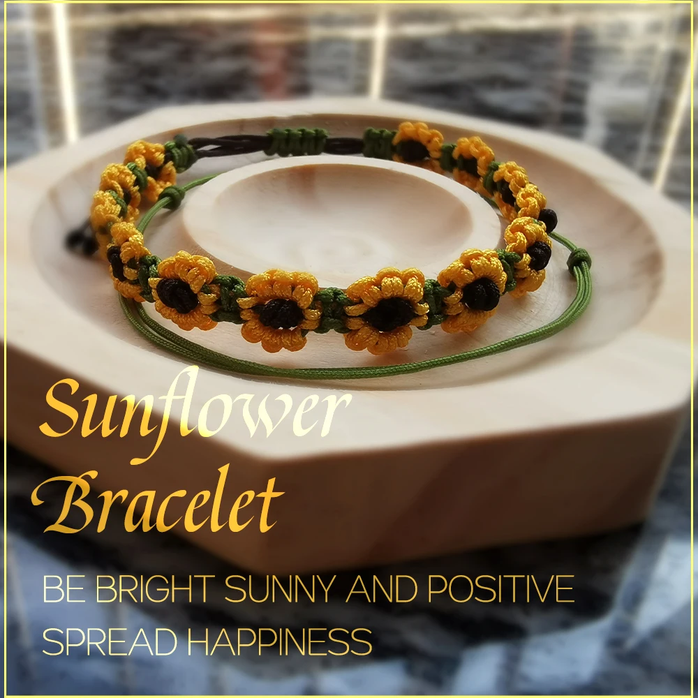 Sunflower Bracelets Adjustable Boho Daisy Charm Handmade Braided Rope Friendship Matching Promise Bracelet for Couple Women Girl