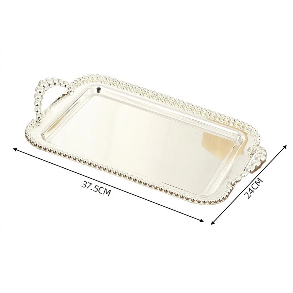 Mirror Polished Stainless Steel Tray with Beaded Edge and Dual Handles for Serving For Desserts and Displaying Decor Items