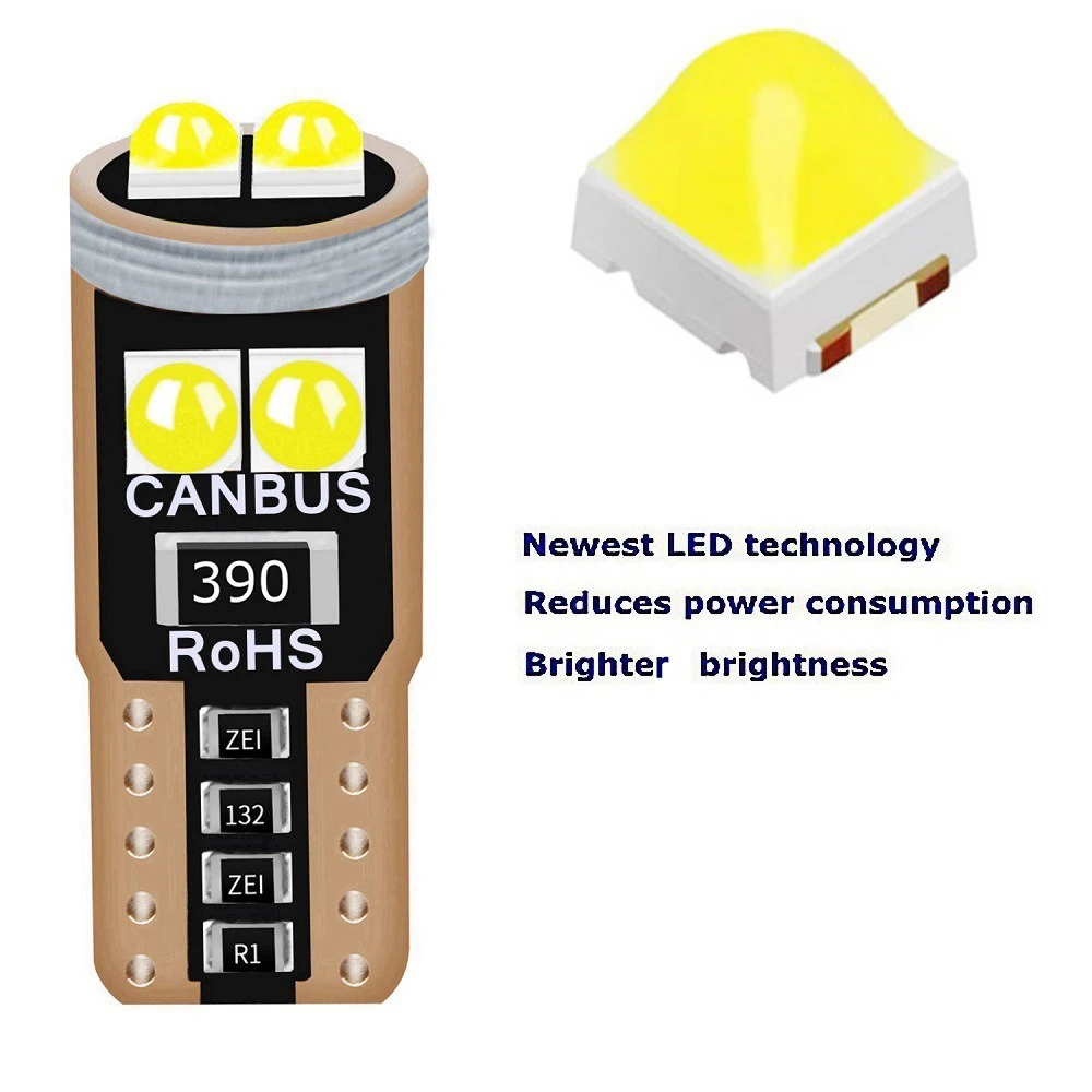 10PCS T10 W5W LED Bulb Canbus Car Interior Dome Door Glove Box Trunk License Plate Lights 12V 6SMD 600LM 6500K White