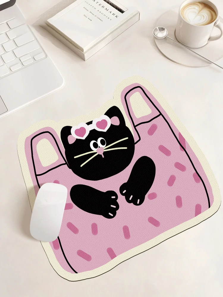 Creative cartoon illustration, shaped leather mouse pad, portable mouse pad for girls, waterproof desk pad for offices
