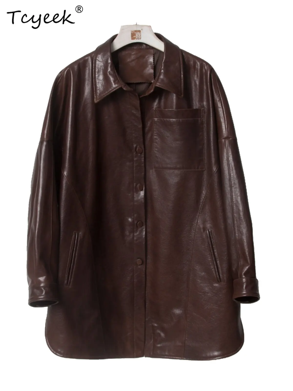 Tcyeek Natural Sheepskin Real Leather Jacket Woman Streetwear Women Mid-length Coats Spring Autumn Clothes Trendy Abrigo Mujer