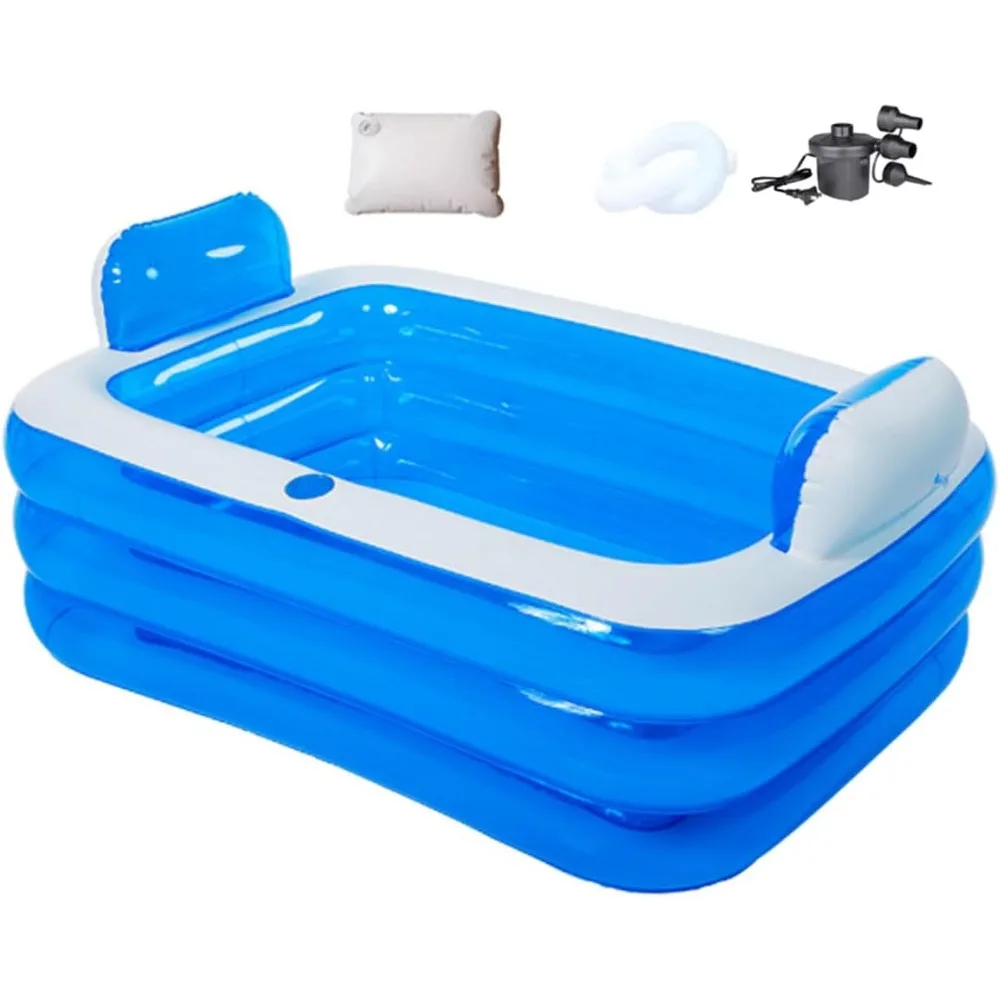 

Double Inflatable Bathtub with Electric Air Pump and Bath Pillow Headrest, Portable Blow Up Bath Tub for Adults, Outdoor & Indoo
