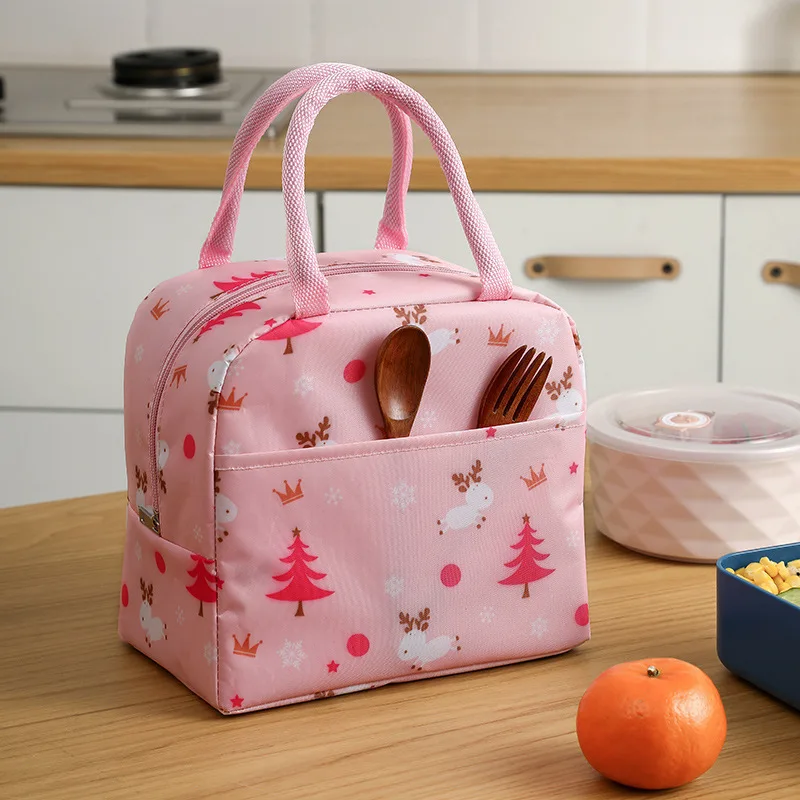 Portable Lunch Bag Waterproof Thermal Insulated Lunch Box Bento Pouch Dinner Insulation Handbag Student Thickened Cute Lunch Bag