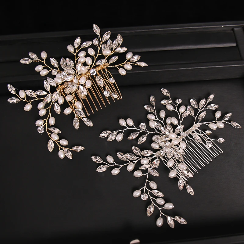 New Handmade Silver Color Rose Gold Tiara Hair Combs Crystal Rhinestone Combs Bridal Hair Accessories Wedding Women Hairbands image 2