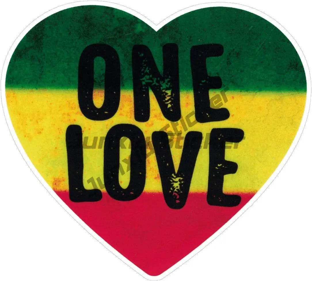 Music Pulse One Love Reggae Decal Sound Wave, Rastafarian Rasta Vinyl Waterproof Stickers Car Laptop Wall Window Bumper Sticker
