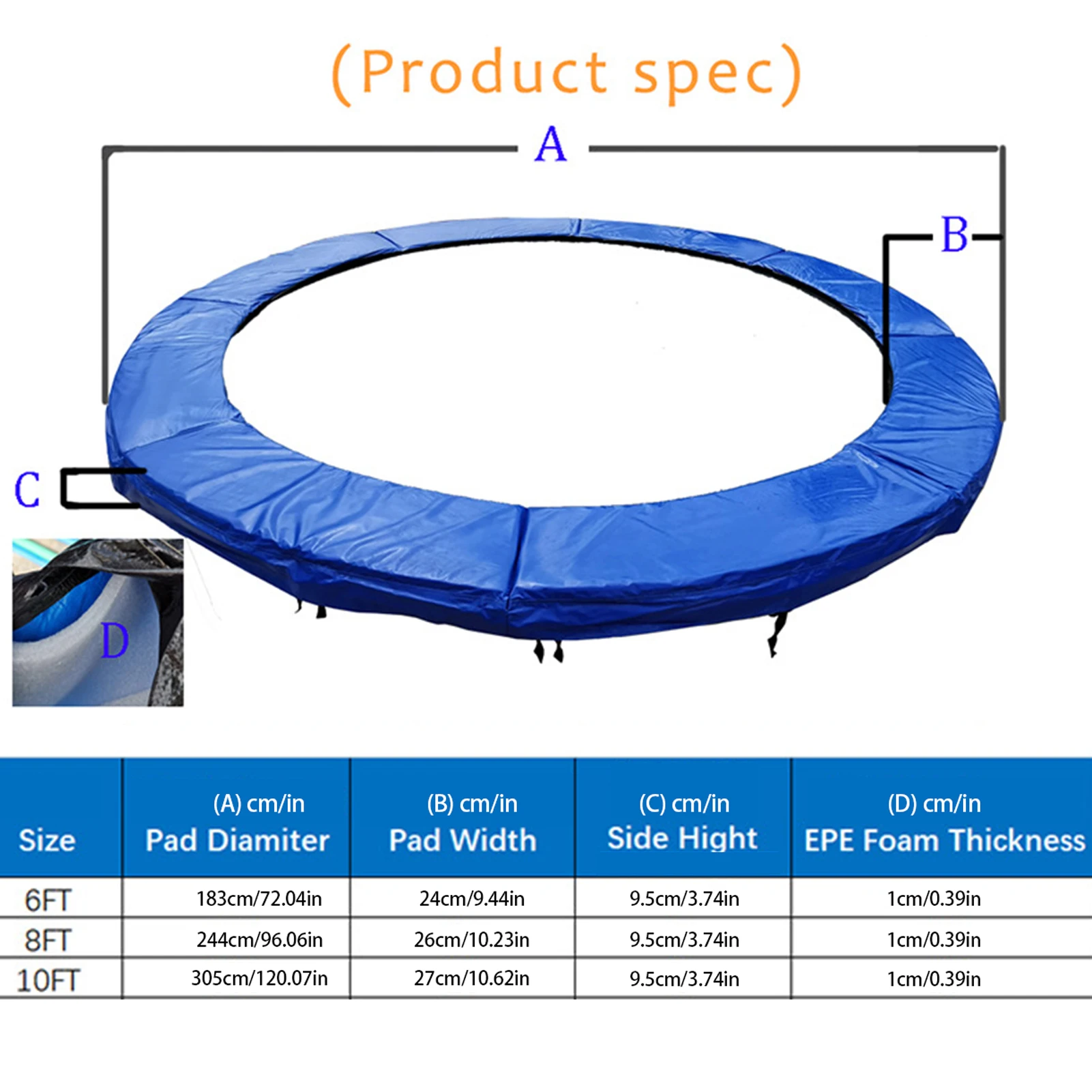 Round Trampoline Safety Pad Foldable Trampoline Safety Pad Mat Made With PVC EPE And PE Trampoline Pads Made Of PVC EPE And PE