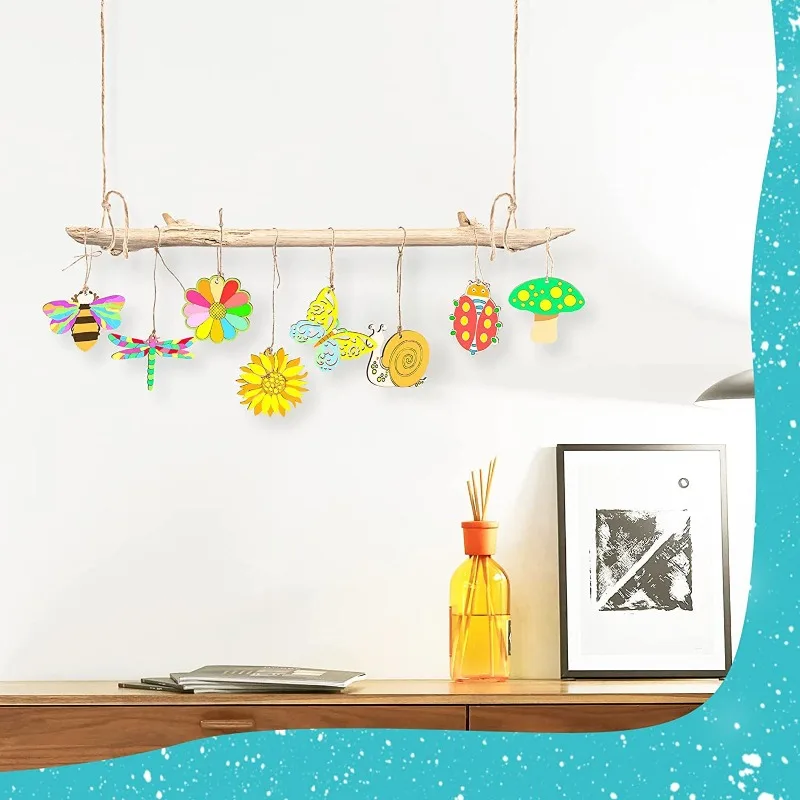 木製 DIY 手作りペンダント 漫画の花 虫 木製ペンダント 手描き 塗装済み 子供用 DIY 塗装済み素材