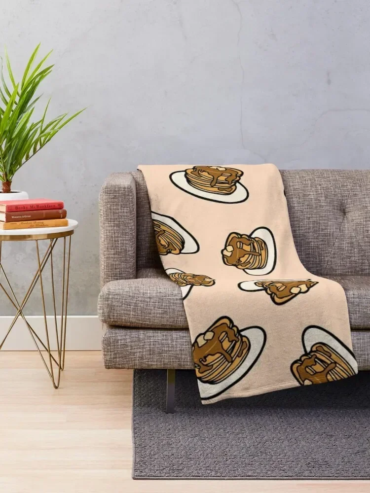 Pancakes with Butter and Syrup Pattern on Pale Peach Throw Blanket Soft Big Soft Plush Plaid Blankets