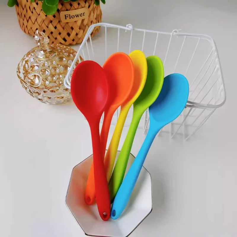 1Pcs Ceramics & Pottery Multi-color Stainless Steel Spoons Silicone Mini Ladle Spoon Wooden Tableware Non-stick Kitchen Mixing