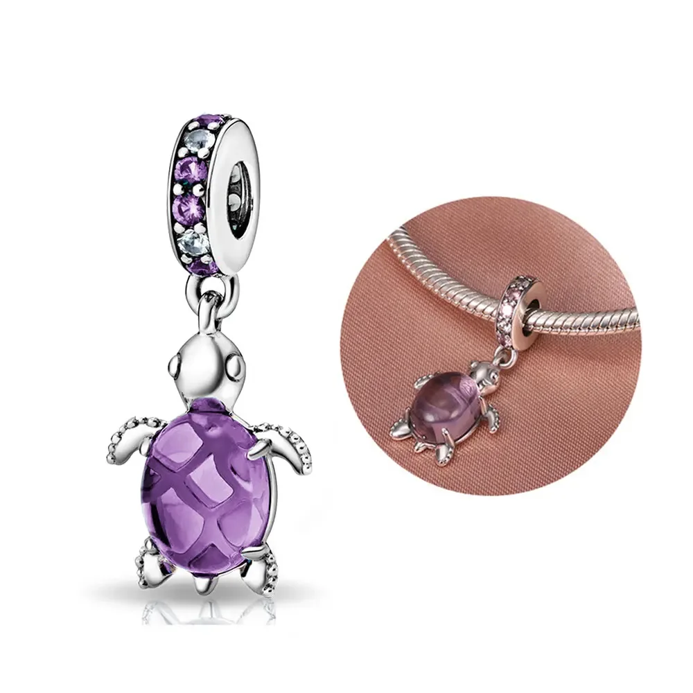 Anhänger aus 925er-Sterlingsilber, Marine-Biologie-Serie, Glasschildkröte, passend für Pandora-Damen-Charms, Original-Armband, DIY-Party-Schmuck, Geschenk