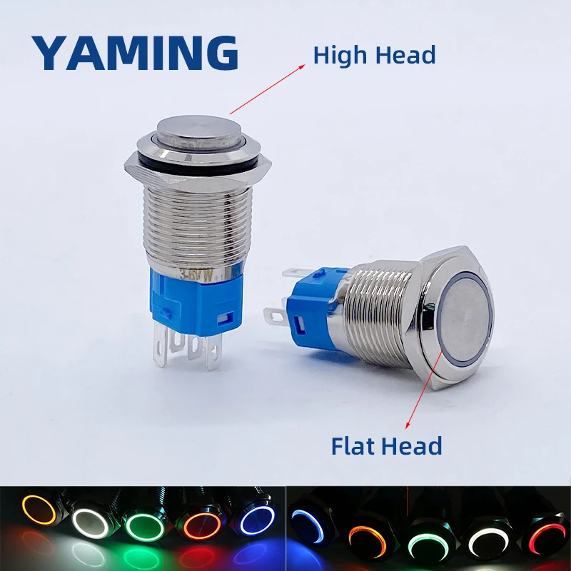

16mm Metal Annular Push Button Switch Ring LED 5-380V Self-lock Momentary/Latching Waterproof Auto Engine car door switch