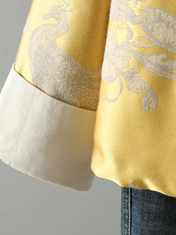

New Chinese Sle Yellow Cotton Jaet Song Jin Embroidery Autumn Winter Lightweight Double-Sided Wear Cotton Vest Women