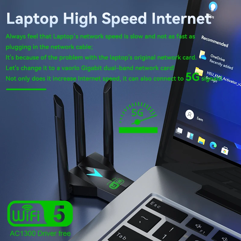Dual Band 1300Mbps อะแดปเตอร์ WiFi USB 2.4G/5GHz Wi-Fi dongle USB3.0 802.11AC 4-เสาอากาศรับสัญญาณไร้สายสำหรับคนขับพีซี/แล็ปท็อปฟรี
