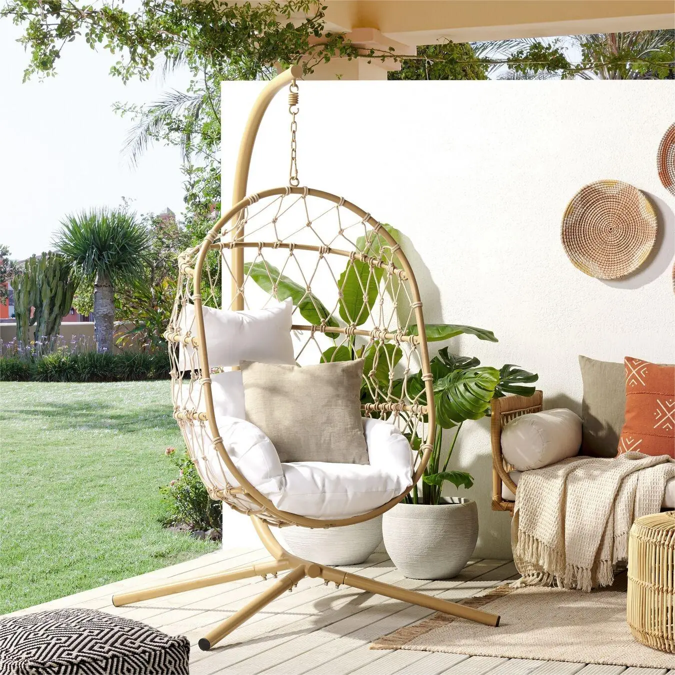

Modern PE Rattan Hanging Swing Chair Set for Outdoor Use Patio & Garden Leisure Furniture Park Approved