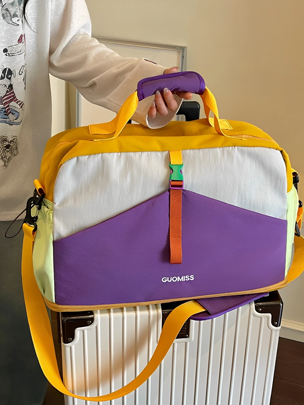 new-color-block-lightweight-large-capacity-travel-bag-women's-handheld-fitness-bag-business-trip-check-in-luggage-bag