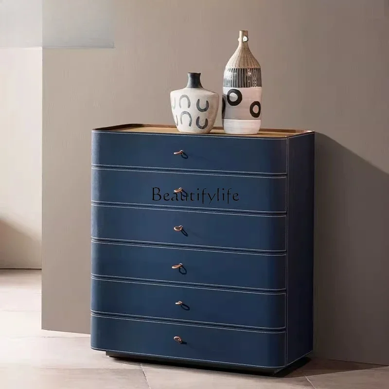 

1Italian minimalist six-chest cabinet bedroom modern light luxury saddle leather porch cabinet locker