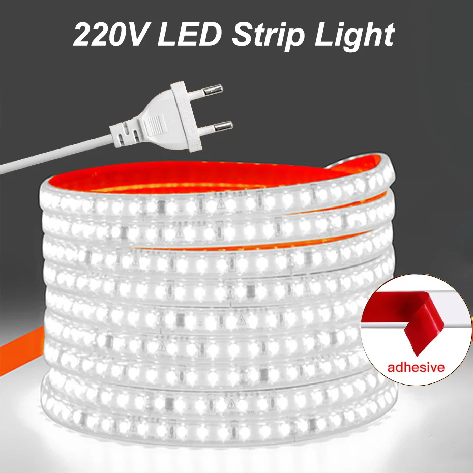 1M-30M 220V Adhesive LED Strip Light IP67 Waterproof Led Ribbon 120LEDs/m Flexible Tape Lights for Outdoor Lighting Decoration