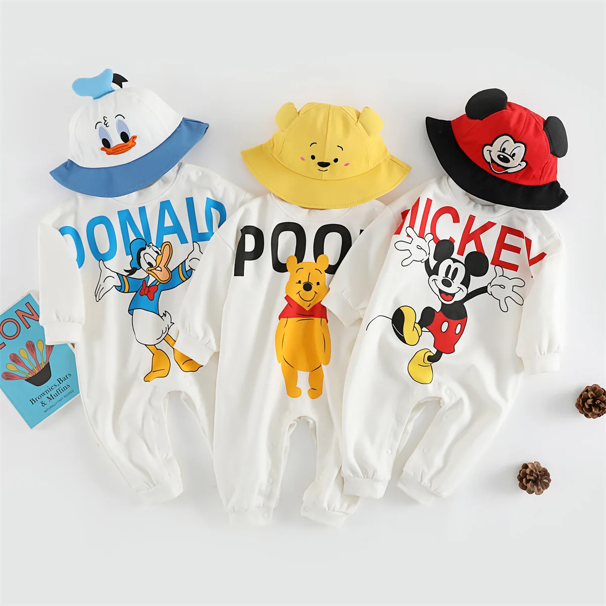 

0-2 Years Old Fall/Winter Disney Fashion Baby Long Sleeve Jumpsuit Soft Cotton Boy and Girl Baby Mickey Donald Duck Cute Clothes