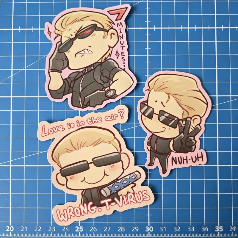 Autocollants Meme Chibi Resident Evil Wesker, Autocollant Vinyle Imperméable pour Ordinateur Portable T-Virus, Accessoire Cosplay Wesker Malicieux