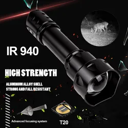 C2 T20 Yüksek Güçlü LED El Fenerleri Kızılötesi IR 850NM 940NM Gece Görüş LED El Feneri Gerilebilir Zoom IPX6 edc Torch Fener