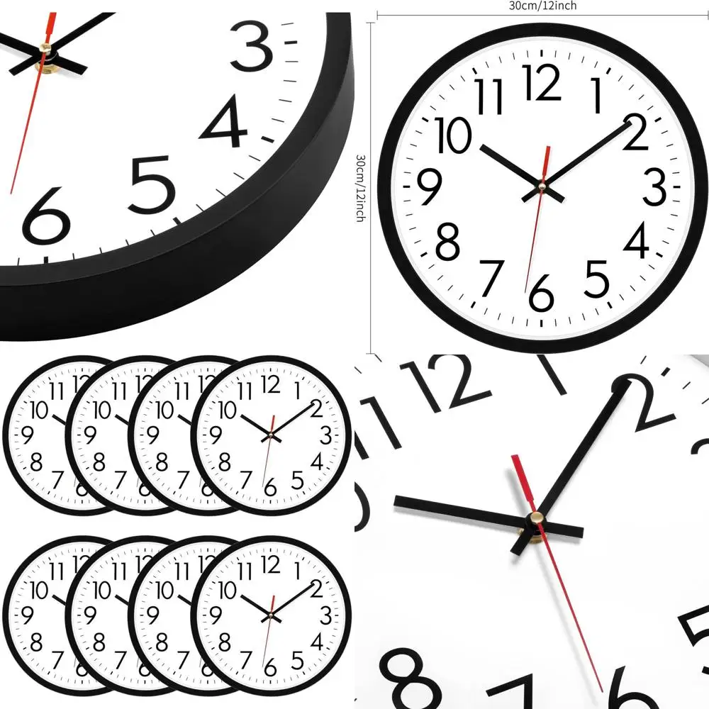 

12 Silent Analog Wall Clocks, Battery-Powered, Classic Design for Home & Office Decor