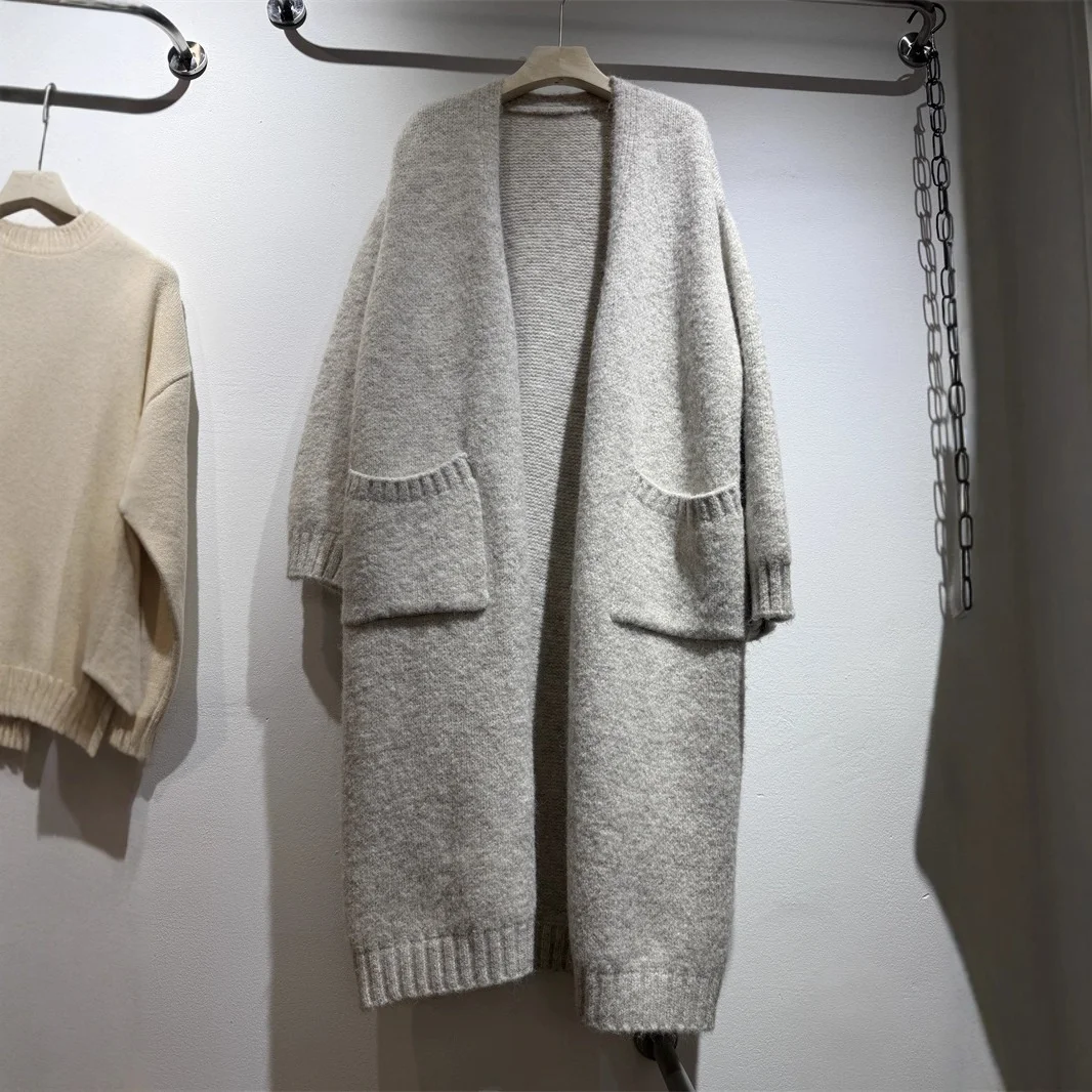 

Вязаный женский свитер Long Sve больших размеров, повседневный открытый кардиган, яркий тюбик, обычный тонкий