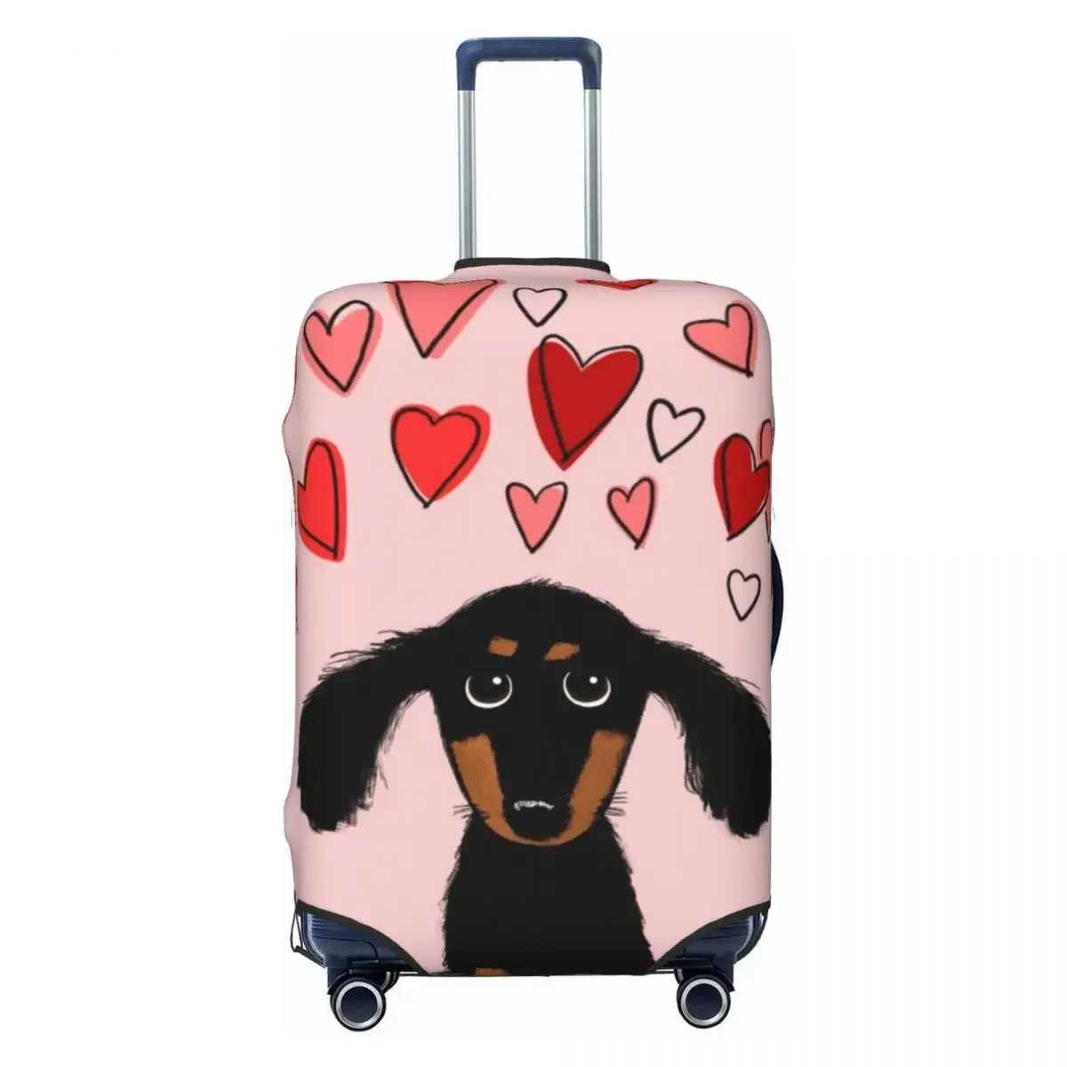 Cute Dachshund Puppy Dog With Valentine Hearts Suitcase Cover Vacation Animal Lover Strectch Luggage Case Cruise Trip Protection