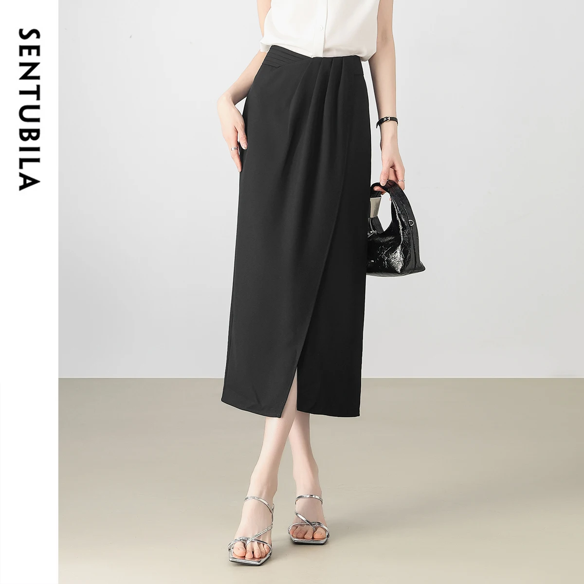 

‌ SENTUBILA женская длинная юбка, лето 2029, тонкие черные юбки с высокой талией, асимметричная женская офисная одежда на рабочем месте 152QE011