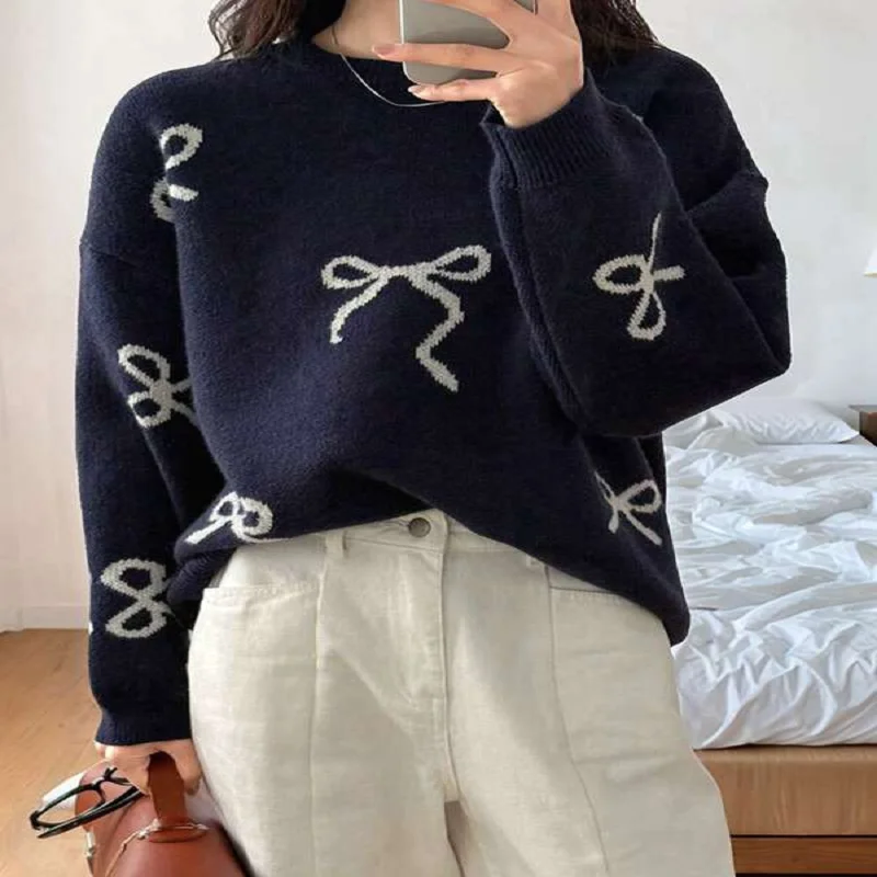 

Oversized Sweaters for Women Y2k Print Crew Neck Drop Shoulder Long Sleeve Knit Pullover Tops