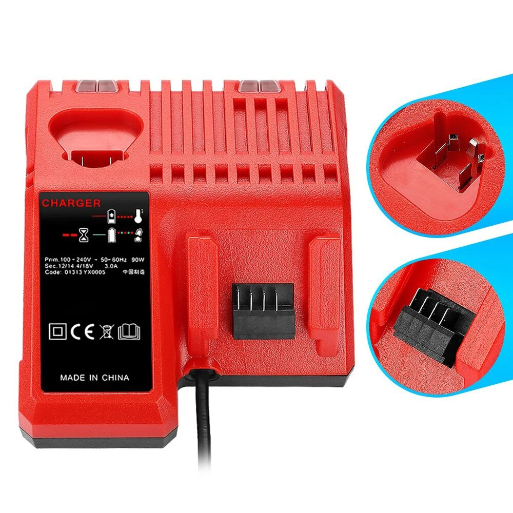 Replacement Fast Charger for Milwaukee 12V/14.4V/18V Lithium-ion Battery Rapid Charging for Milwaukee