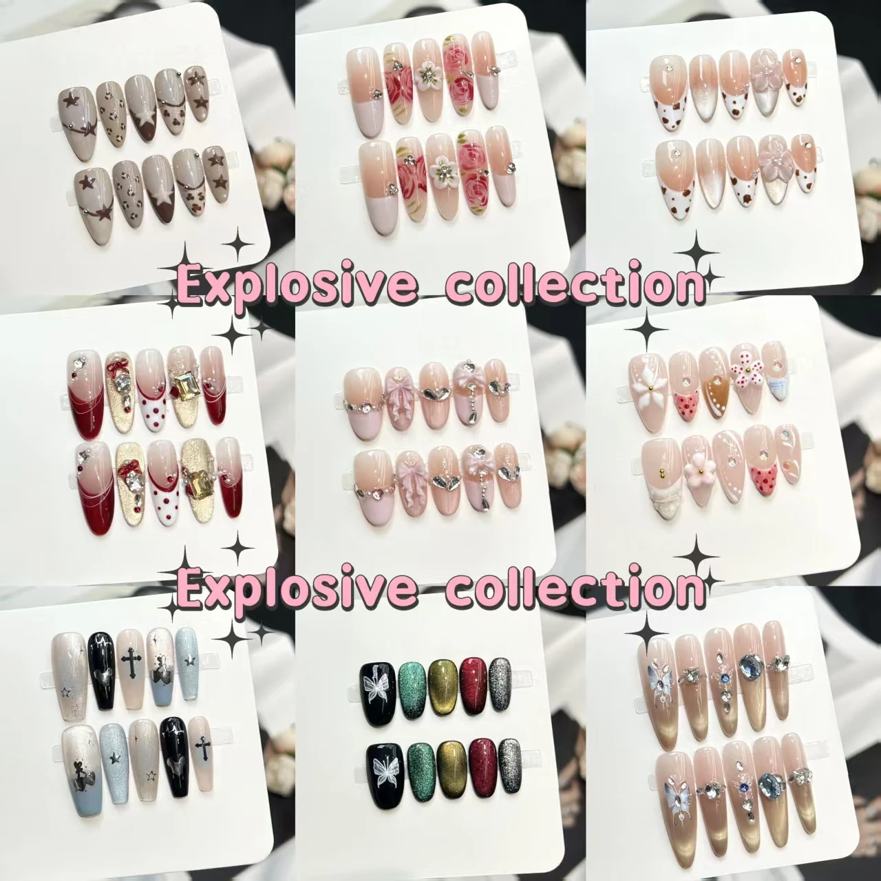 

10PCS Handmade Press On Nails Set Removable Daily Wear Elegant Design False Nails With 4-PIECE Tool Adhesive Nail Glue Tabs