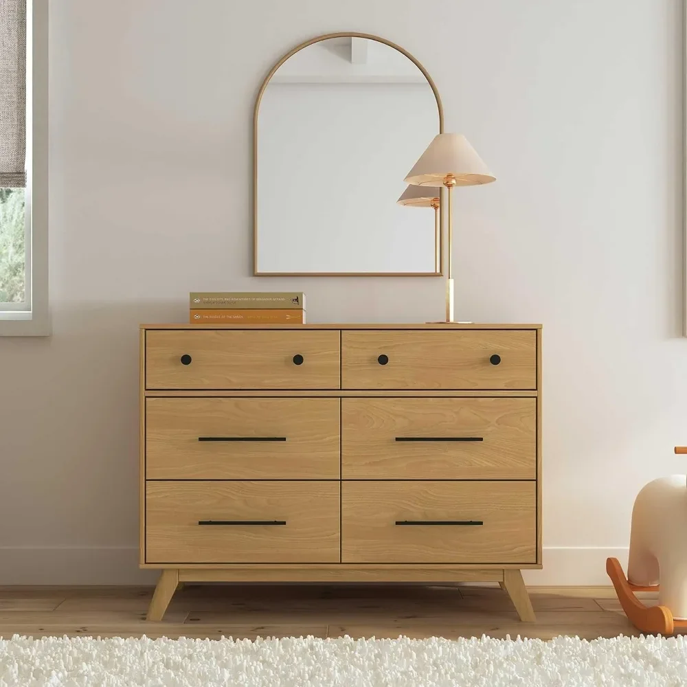 6-Drawer Double Dresser in Honey, bedroom furniture