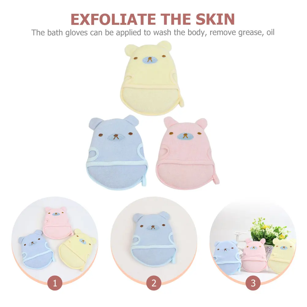 

3pcs Kids Bath Mitts Soft Cartoon Animals Design Body Cleansing Tools Sponge Gloves For Children Baby Bathing Supplies